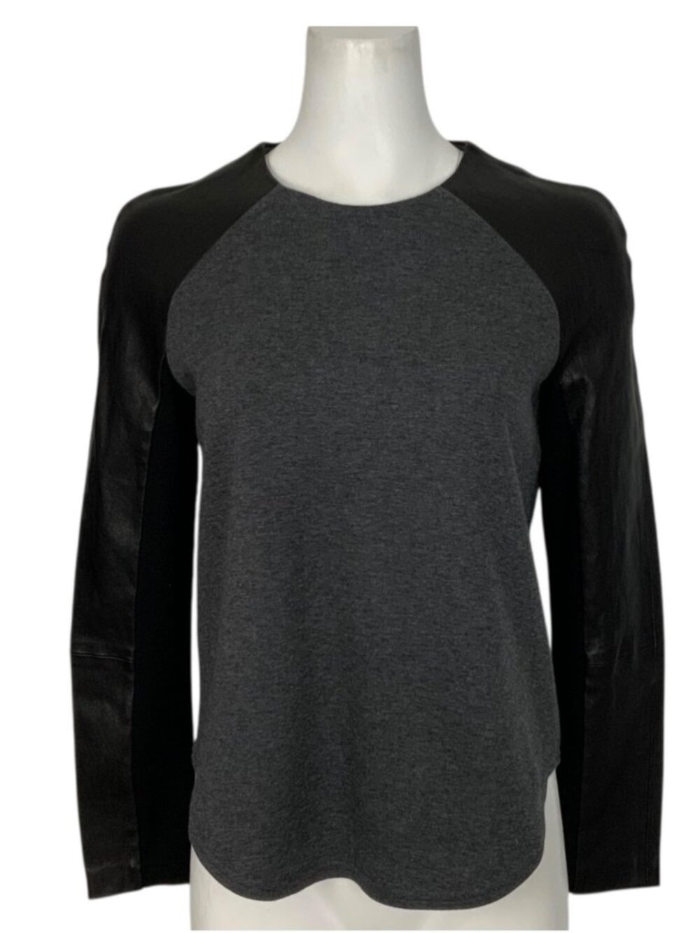 Markus Lupfer Shirt Top S Gray Black Colorblock Long Sleeve Lambskin Trim